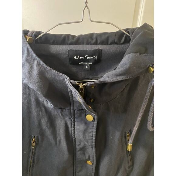 Eden Society Holly Hooded Utility Cargo Jacket L Dark Gray Drawstring Waist - Picture 7 of 14